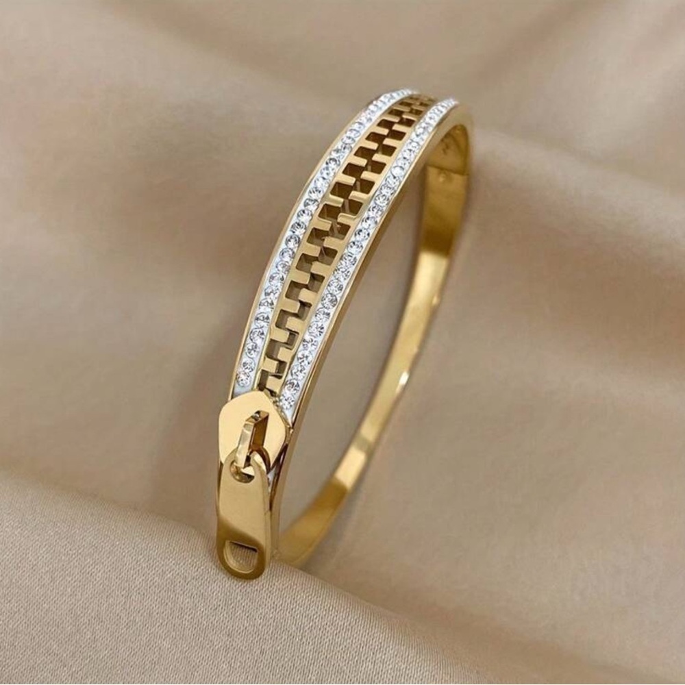 Gold Plated Stainless Steel Zipper Design Bracelet Tarnish Resistant